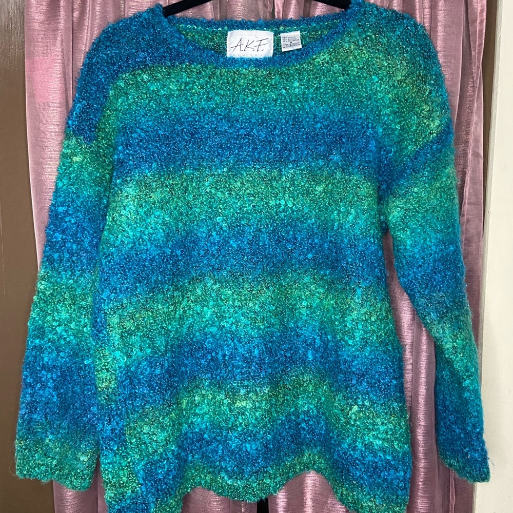 Vintage Fuzzy Blue and Green Sweater